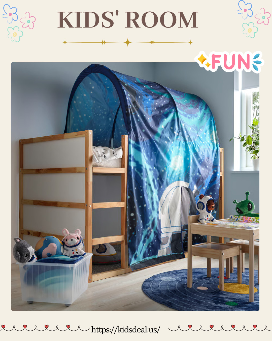 Dream bunk bed for little space explorers 🚀✨

A reversible low bed perfect for younger kids 👶
Flip it upside down as they grow — instantly creates a cozy play corner underneath 🛸📚

Perfect for play, imagination & secret hideouts. 💫


#IKEA #kidsroom #bunkbed #playroominspo #spacekids #momfinds 

 

#LTKOver40 #LTKHome #LTKKids
