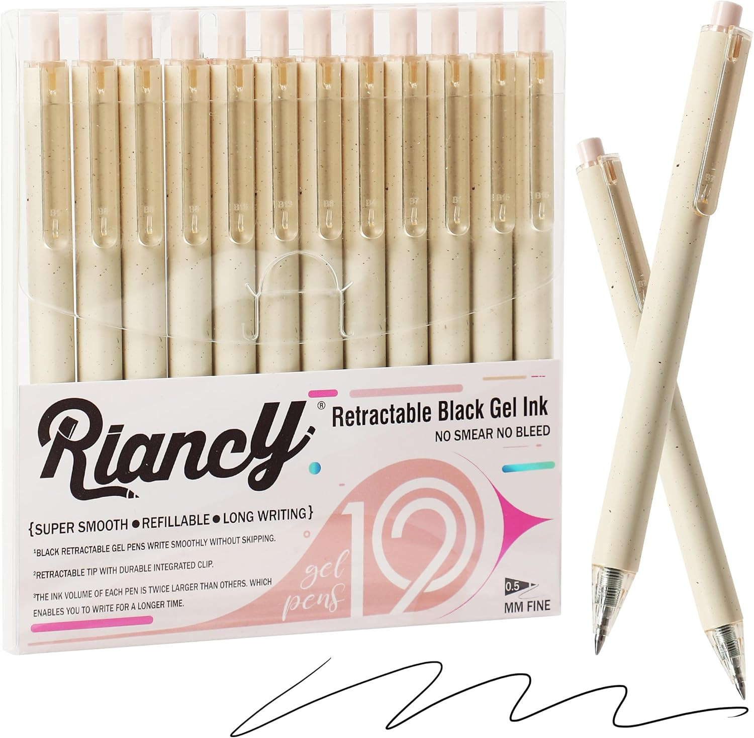 RIANCY Beige Cream Gel Pens 12PCS Value Pack, Cute Aesthetic Neutral Black Ink Retractable Pens, ... | Amazon (US)