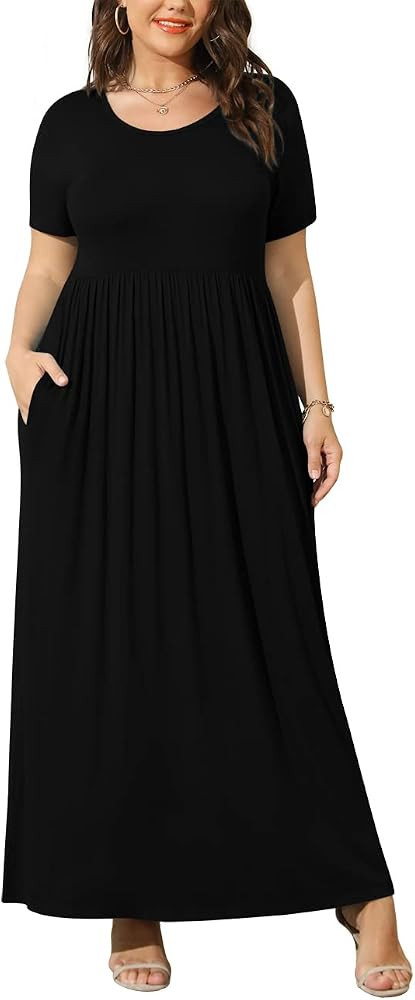 BISHUIGE Womens 2026 Summer Plus Size Maxi Dresses for Curvy Women Spring Casual Short Sleeve Lon... | Amazon (US)