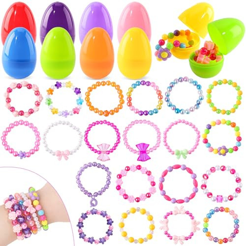 AuroTops 24 Pack Easter Basket Stuffers, Prefilled Eggs with Bracelets for Kids Easter Eggs Hunt, Easter Basket Essentials, Classroom Prize Rewards, Party Favors for Kids Boys Girls | Amazon (US)
