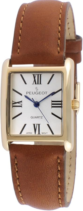 Peugeot Women's 14K Gold Plated Tank/Silver-Tone Tank Leather Dress Watch with Roman Numerals Dia... | Amazon (US)