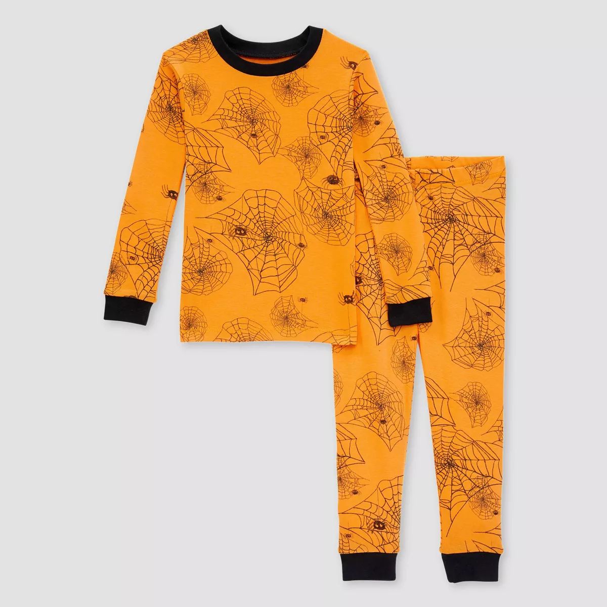 Burt's Bees Baby® Boys' Halloween Spider Webs Pajama Set - Orange/Black | Target