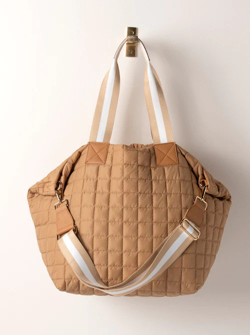 Shiraleah Ezra Quilted Nylon Travel Tote, Tan | Shiraleah