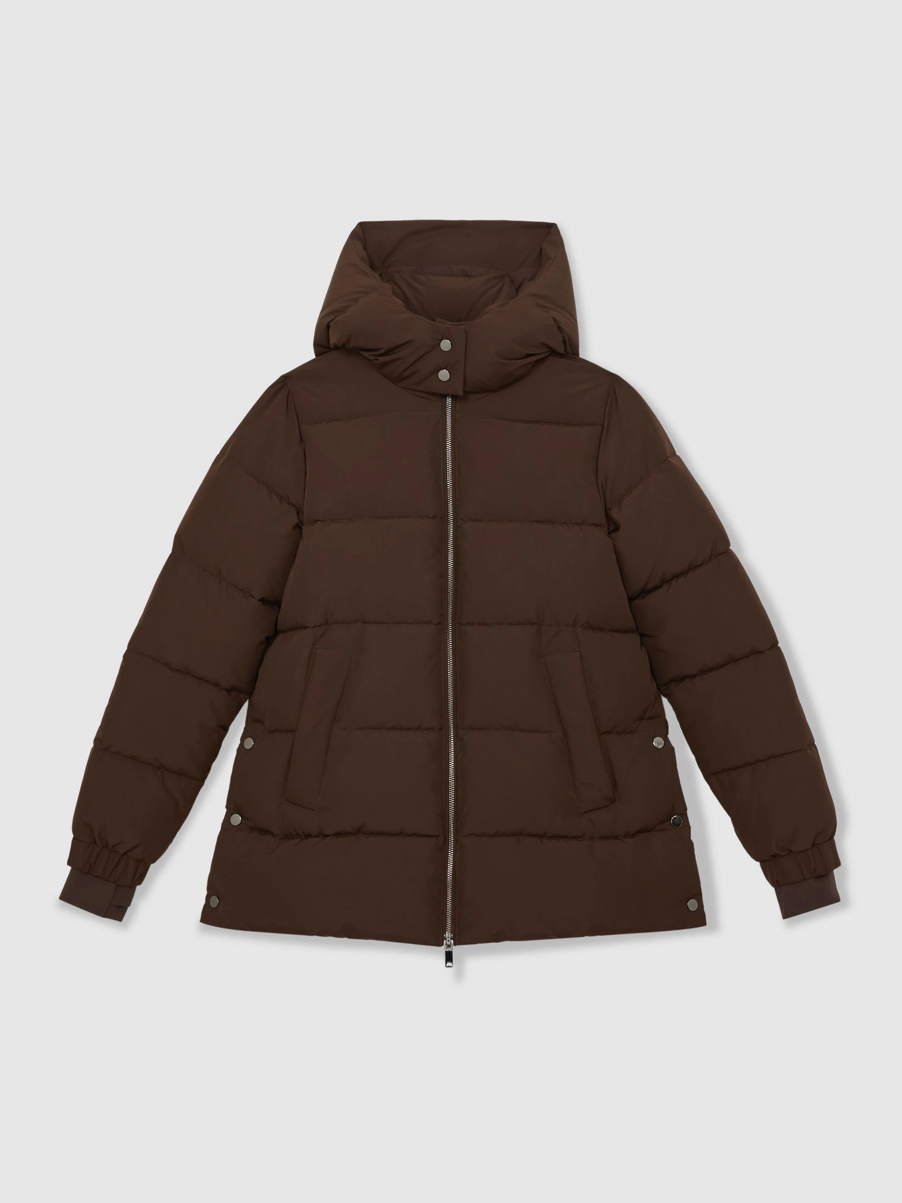 Reiss Reiss Chocolate Brown Fee Short Hooded Puffer Coat | Next US