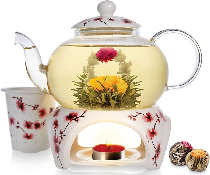 Teabloom Petite Cherry Blossom Teapot & Flowering Tea Gift Set - Glass Teapot (27 OZ / 2-3 Cups),... | Amazon (US)