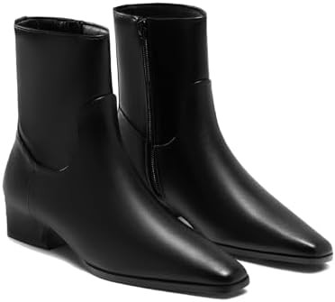 Coutgo Womens Booties Low Heel Ankle Boots Square Pointed Toe Chunky Heel Side Zipper Dressy Fall... | Amazon (US)