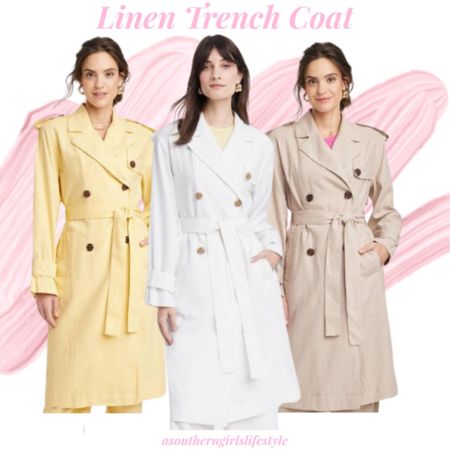 Linen Trench Coat - great for  cool (or rainy) Spring days!

Yellow, White & Tan

The yellow is such a statement 😍

Target. Spring Outfit. 

#LTKfindsunder100 #LTKstyletip #LTKSeasonal