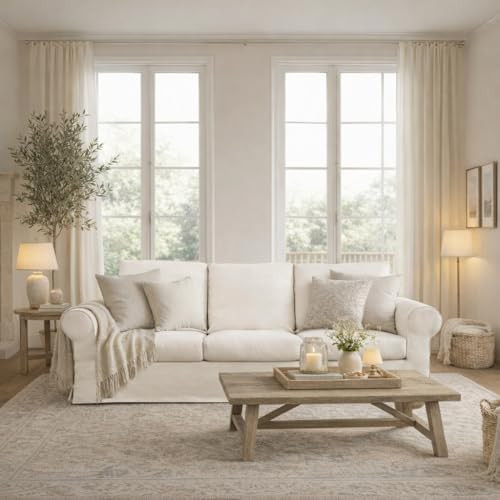 89" 3 Seater Sofa for Living Room, Deep Seated Comfy Couch with Removable Linen Slipcover, Modern... | Amazon (US)