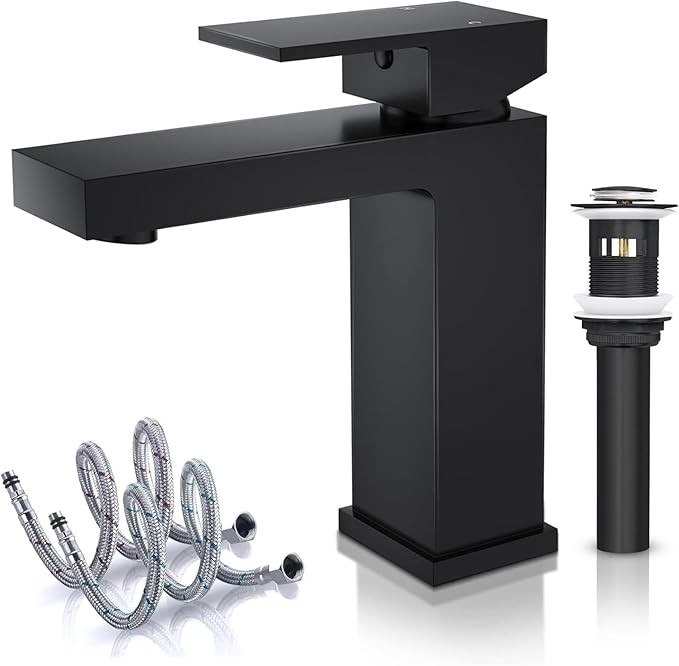 Solid Brass Black Bathroom Faucet, cUPC & CEC Certified 1 Hole Faucet for Bathroom Sink, Lead-Fre... | Amazon (US)