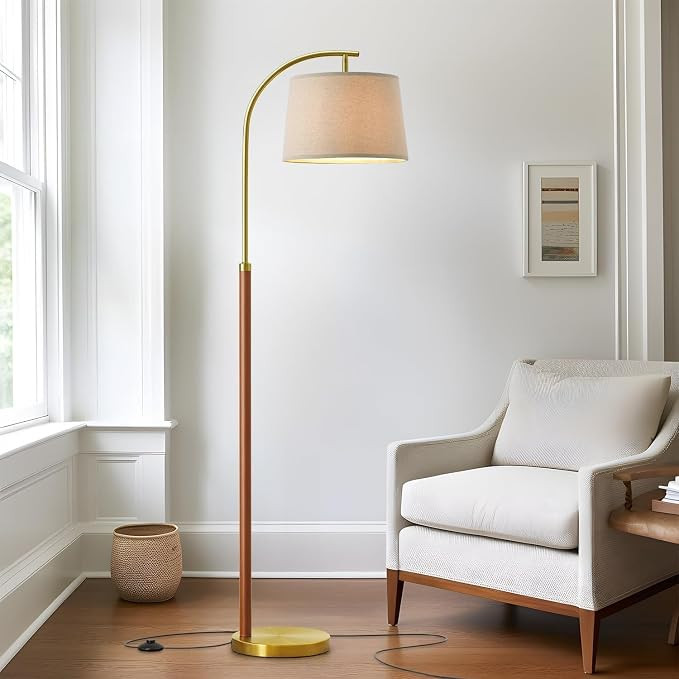 62.5" Wood Floor Lamp for Living Room Gold with Foot Switch Arc Standing Tall Lamps for Bedroom M... | Amazon (US)