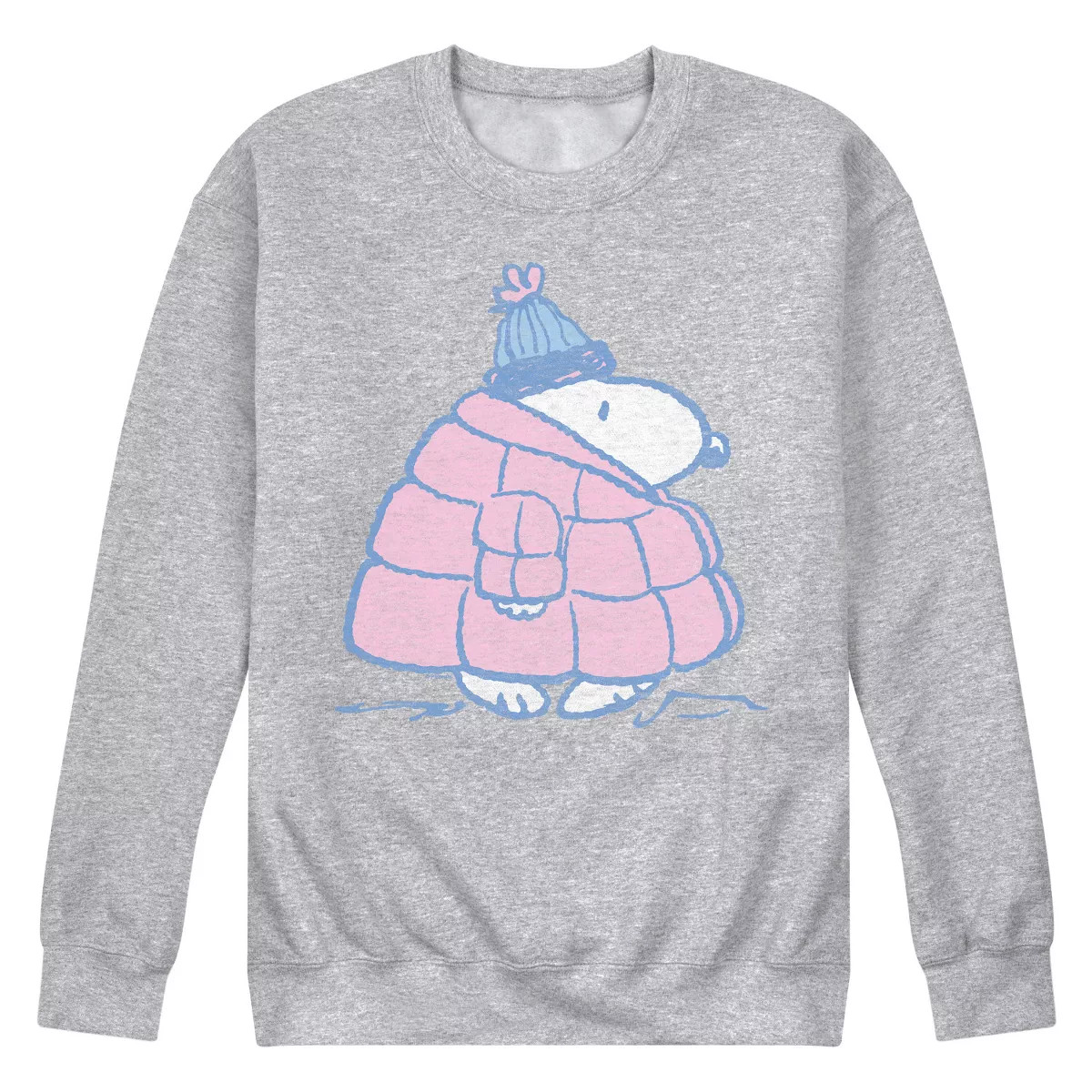 Men's Peanuts Snoopy Pastel Puffer Coat Winter Graphic Fleece Sweatshirt - Athletic Heather - Lar... | Target