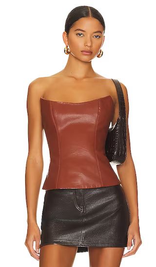Leather Corset Top in Brown | Revolve Clothing (Global)