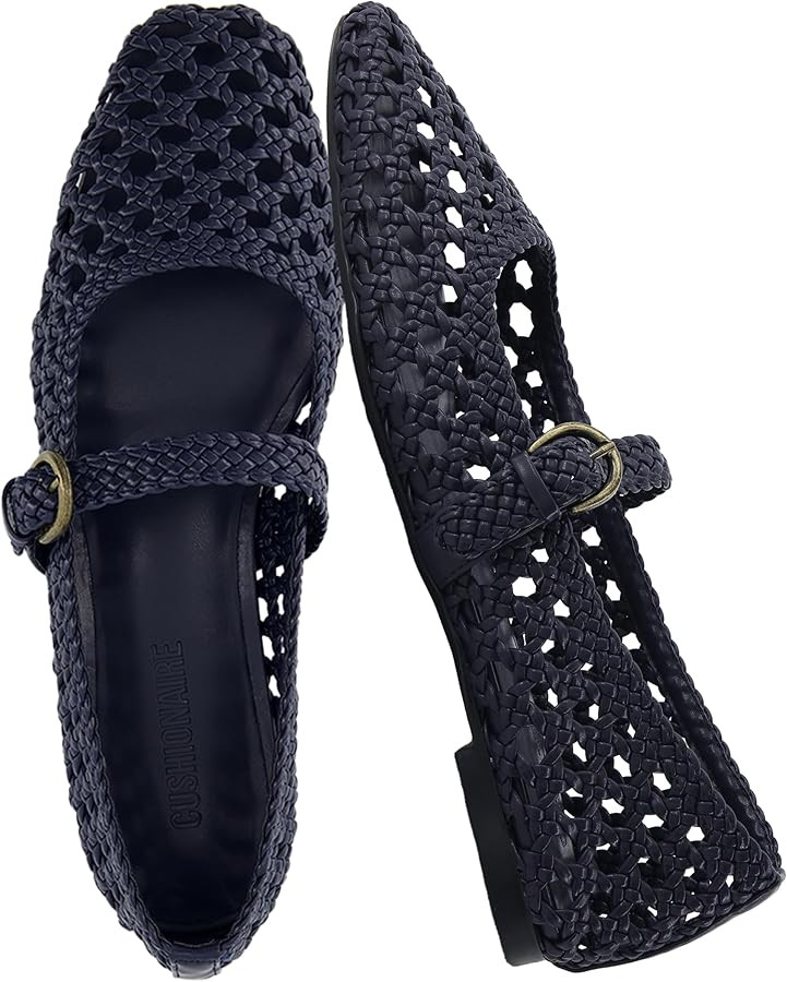 CUSHIONAIRE Weston Women’s Hand Woven Dressy Ballet Flats – Faux Leather Mary Jane with Adjus... | Amazon (US)