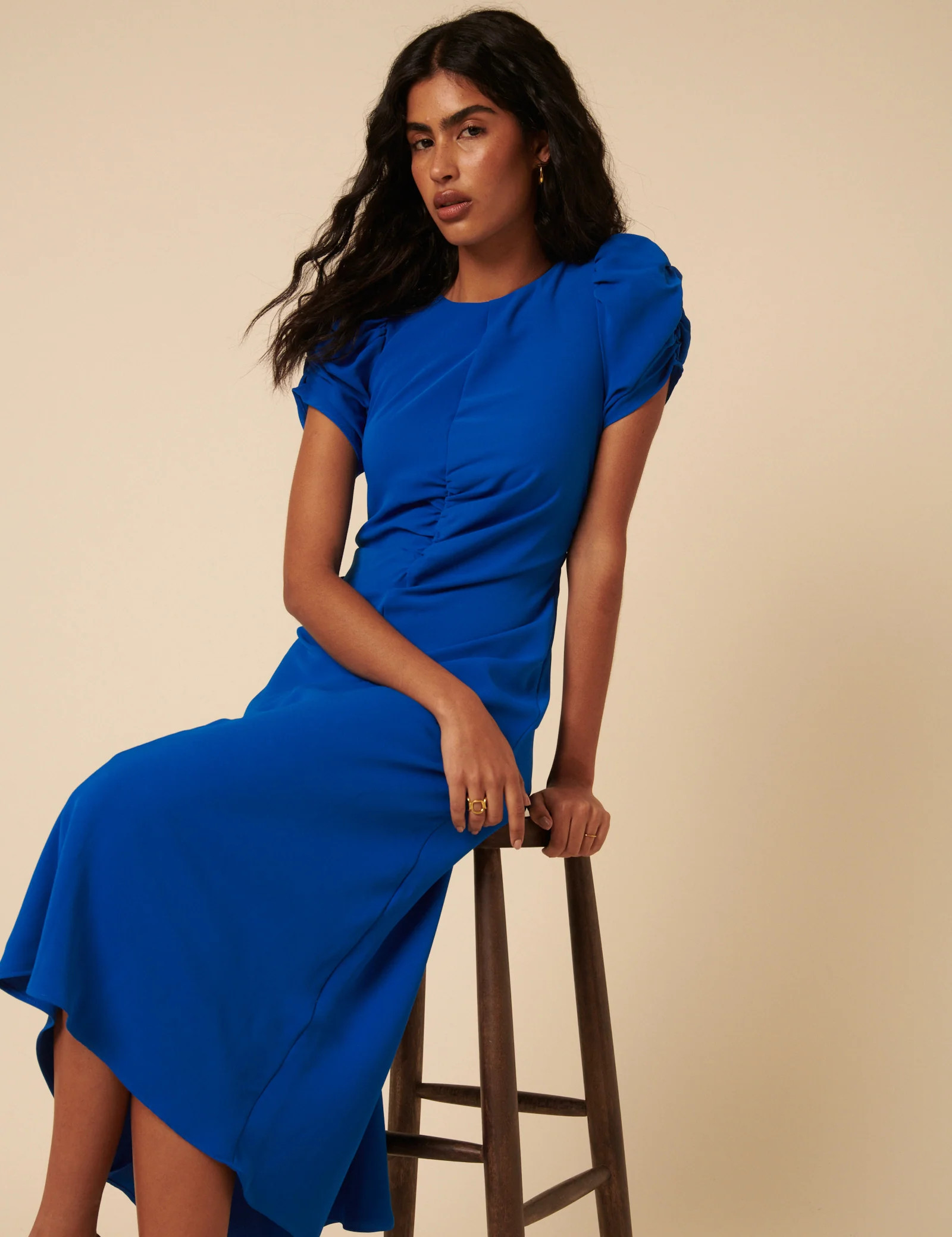 Blue Ruched Naomi Midi Dress | Nobody's Child