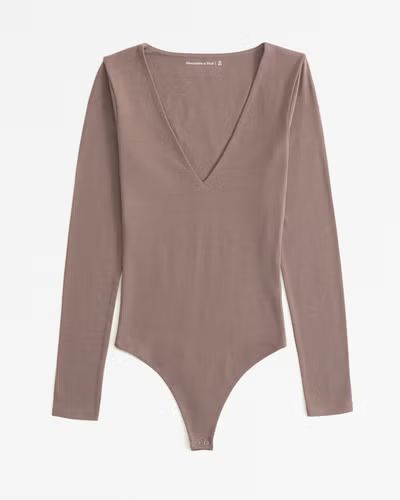 Women's Long-Sleeve Cotton-Blend Seamless Fabric V-Neck Bodysuit | Women's Tops | Abercrombie.com | Abercrombie & Fitch (US)
