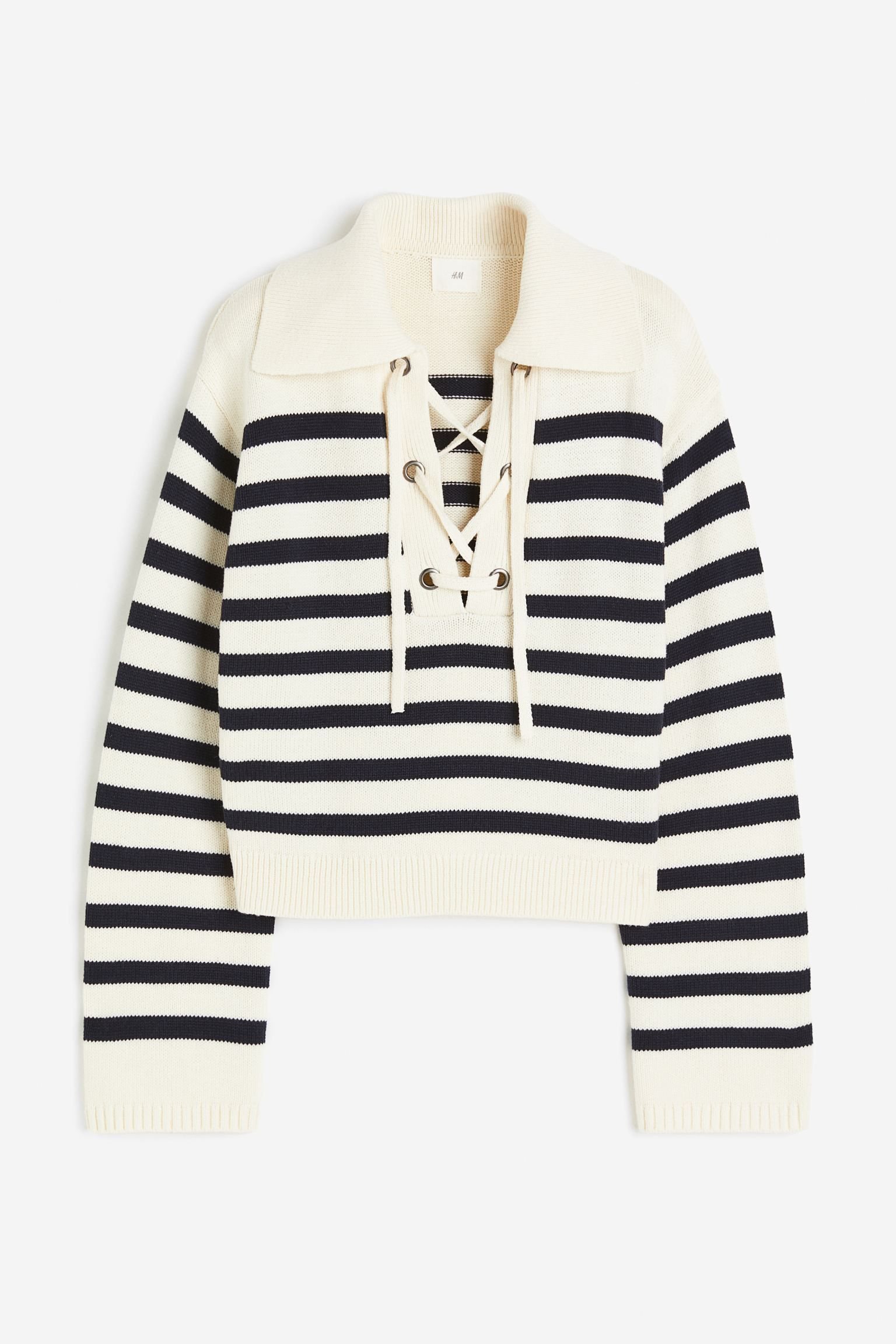 Lace-up collared jumper - Cream/Blue striped - Ladies | H&M GB | H&M (UK, MY, IN, SG, PH, TW, HK)