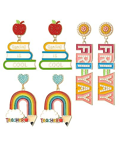 Teacher Gift Earrings for Women Rhinestone Beaded Dangle Drop Pencil FRIYAY Earrings Colorful Tea... | Amazon (US)