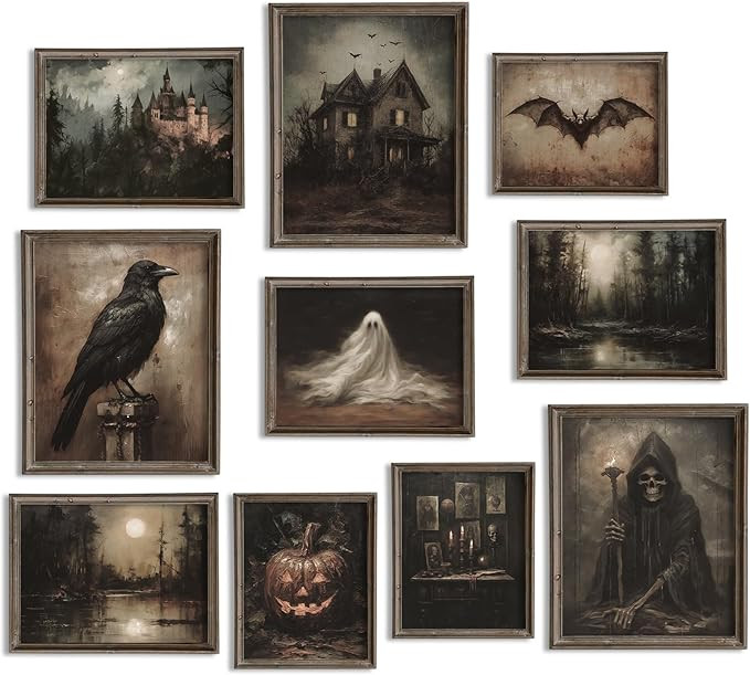 Whaline 10Pcs Halloween Dark Wall Art Prints Creepy Halloween Aesthetic Paper Posters Witchy Pict... | Amazon (US)