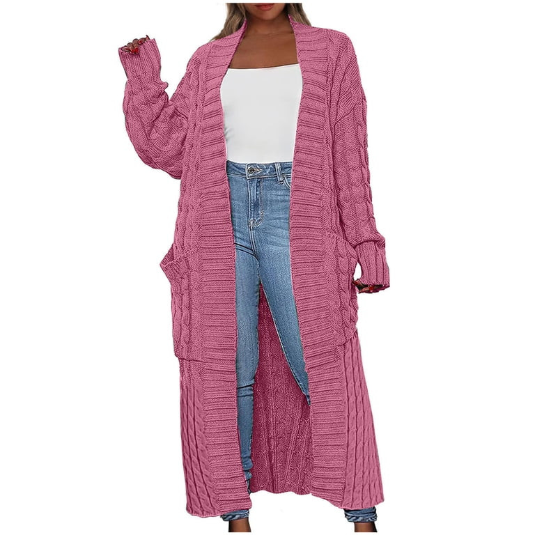 Long Cardigan Sweater Womens Open Front Long Sleeve Chunky Cable Knit Duster Outerwear Maxi Casua... | Walmart (US)