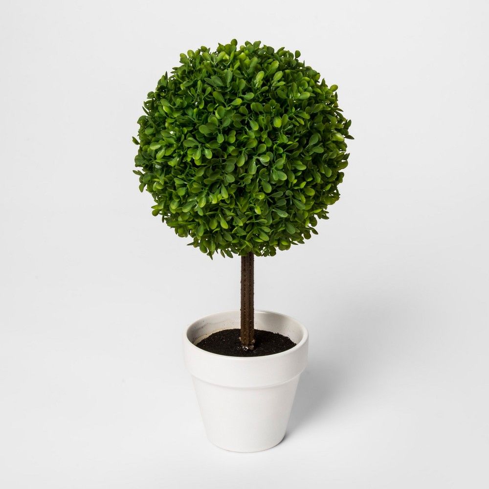 15"" x 7"" Artificial Boxwood Topiary In Pot Green/White - Threshold | Target