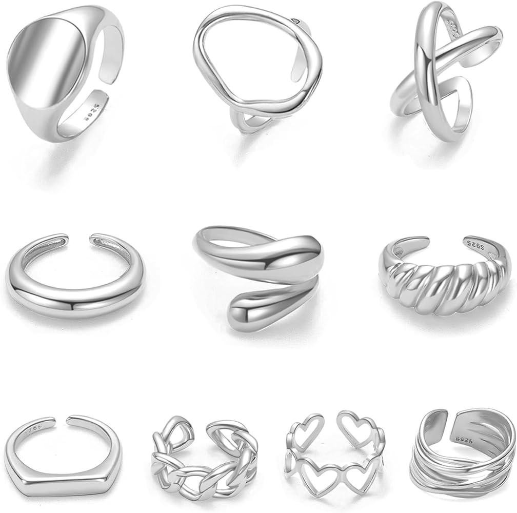 10PCS Gold Dome Chunky Rings for Women 18K Gold Plated Braided Twisted Round Signet Rings Adjusta... | Amazon (US)