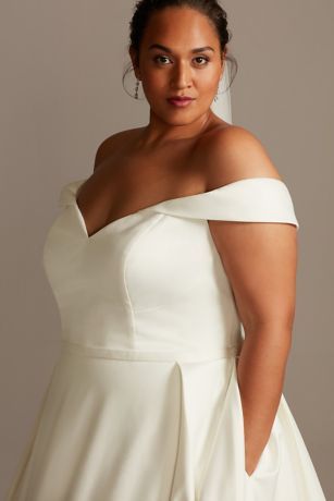 Off Shoulder Satin Gown Plus Size Wedding Dress | Davids Bridal