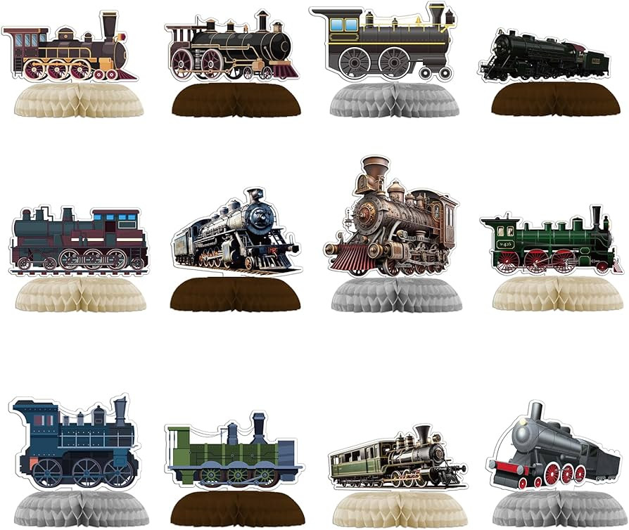 12 PCS Train Honeycomb Centerpieces for Table Decor, Retro Train Table Decorations Table Toppers ... | Amazon (US)
