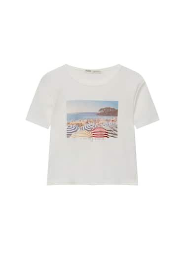 SHORT SLEEVE BEACH PRINT T-SHIRT | PULL and BEAR UK