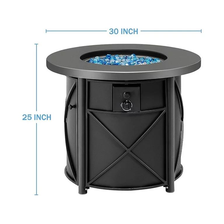 30" Fire Pit Table, 50,000 BTU Round Propane Gas Fire Table with Glass Stone, Heavy Duty Firepit ... | Walmart (US)