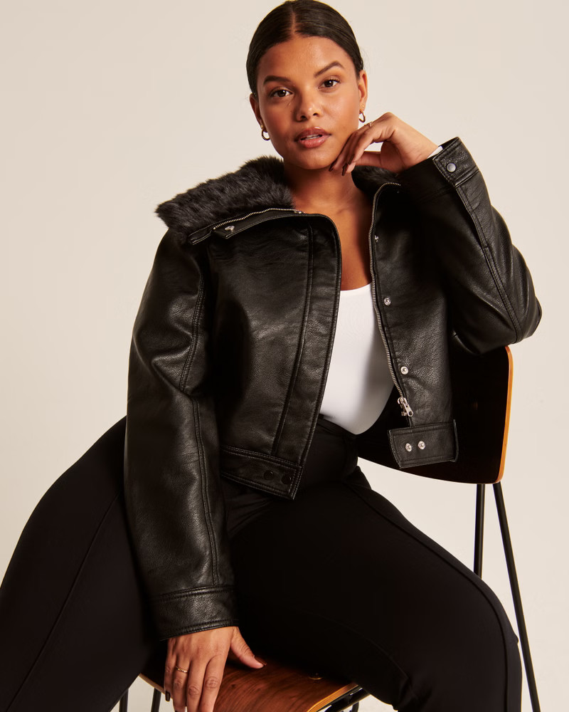 Vegan Leather Faux Fur-Lined Biker Jacket | Abercrombie & Fitch (US)