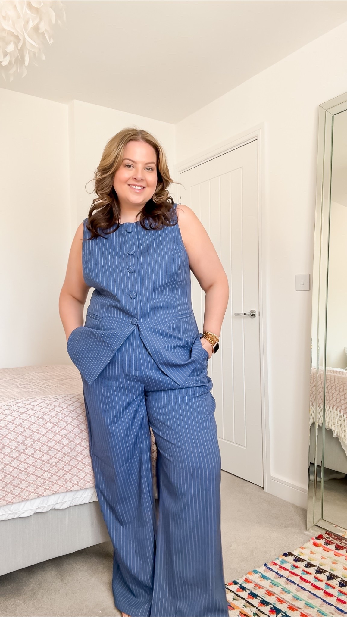 Blue and white pinstripe co-ord, perfect for the office. 

#LTKspring #LTKmidsize #LTKworkwear