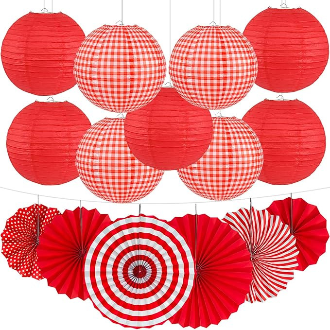 15Pcs Red Party Decorations Supplies Set, Hanging Red Paper Lanterns Paper Fans for Home Decor Bi... | Amazon (US)