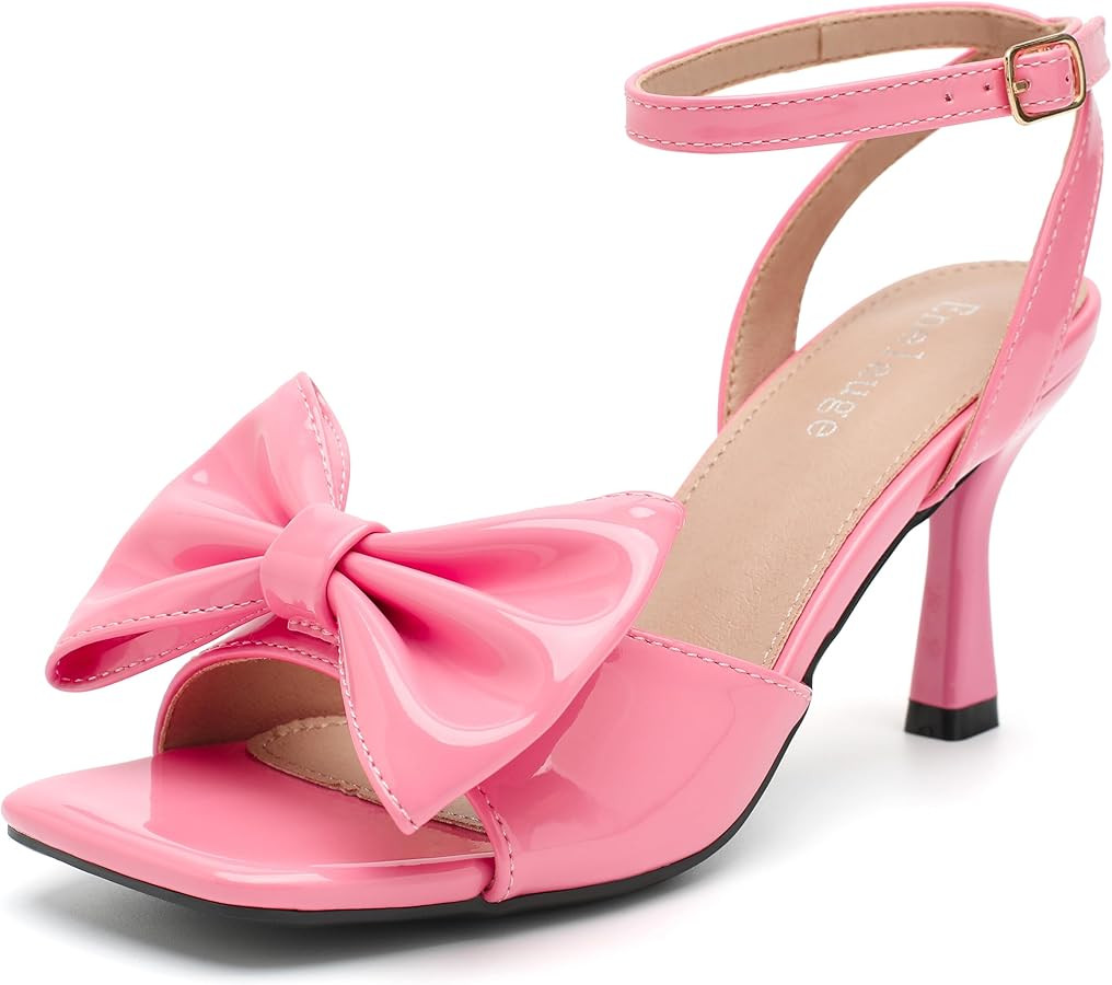 Enelauge Women's Bow Knot Heeled Sandal Ankle Strap Square Open Toe Kitten Heels Comfortable Wedd... | Amazon (US)