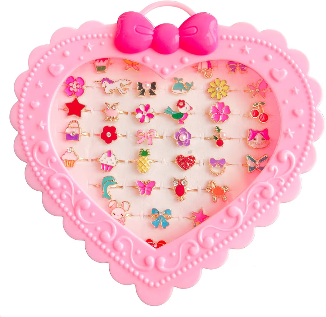 Elesa Miracle 36pcs Children Kids Little Girl Adjustable Jewelry Rings in Box, Girl Pretend Play ... | Amazon (US)