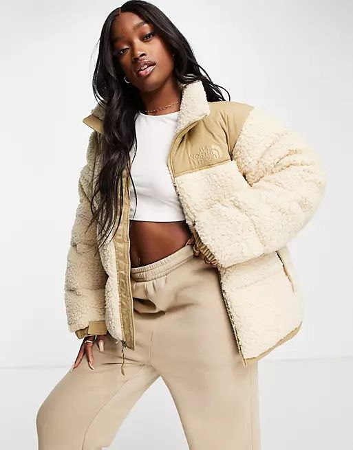 The North Face Nuptse Sherpa jacket in beige | ASOS (Global)