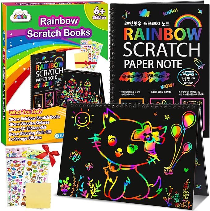 ZMLM Scratch Paper Art Notebooks - Rainbow Scratch Off Art Set for Kids Activity Color Book Pad B... | Amazon (US)