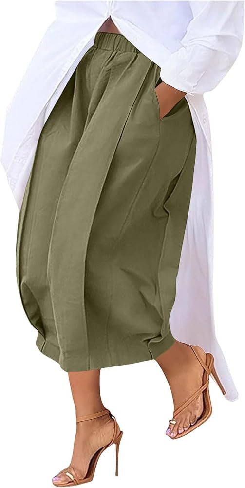 Women High Waisted Wide Leg Cropped Pants Loose Fit Ankle Palazzo Trousers Casual Baggy Cotton Wo... | Amazon (US)