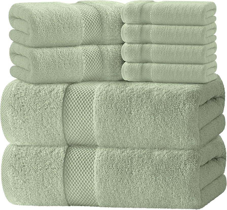 White Classic Luxury Bath Towel Set of 8 Pieces - 100% Turkish Cotton Highly Absorbent Towels for... | Amazon (US)