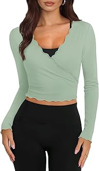 Womens Workout Tops Pilates Outfits for Women Long Sleeve Shirts Ballet Cover Ups Tie Front Wrap ... | Amazon (US)
