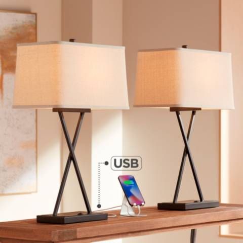 Megan USB Table Lamp Set of 2 with LED Bulbs | Lamps Plus