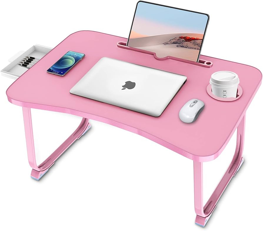 Fayquaze Portable Foldable Laptop Bed Table with Storage Drawer and Cup Holder, Laptop Desk Stand... | Amazon (US)