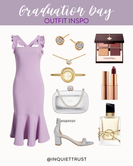 Whether you're the graduate or the parent, here's a chic graduation day outfit idea: stylish yet still modest purple dress, silver heels, an elegant purse, gold jewelry and more!
#formalwear #outfitidea #springfashion #weddingguest

#LTKWedding #LTKStyleTip #LTKShoeCrush