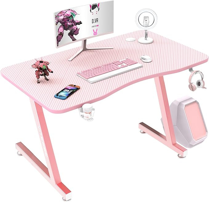 Vitesse 40 Inch Pink Gaming Desk,Pink Desk,Pink Gaming Table,Cute Kawaii Computer Desk Z Shaped G... | Amazon (US)