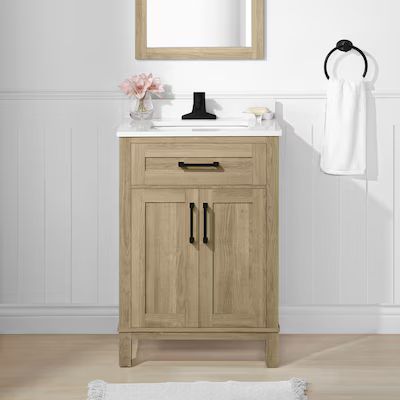 Style Selections Burke 24-in Natural Oak Undermount Single Sink Bathroom Vanity with White Engine... | Lowe's