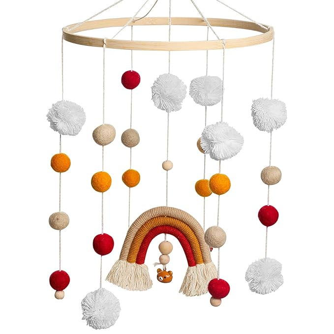 Baby Crib Mobile - Boho Rainbow Baby Wooden Crib Mobile Felt | Colorful Cotton Ball | Wool Ball |... | Amazon (US)