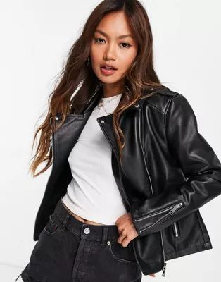 Mango faux leather jacket in black | ASOS (Global)