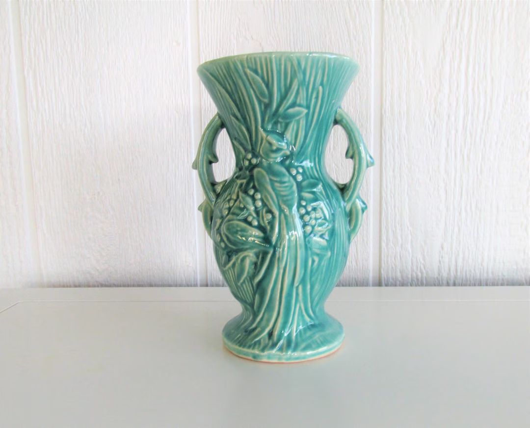 Vintage Aqua Mccoy Pottery Vase Bird of Paradise Double - Etsy | Etsy (US)
