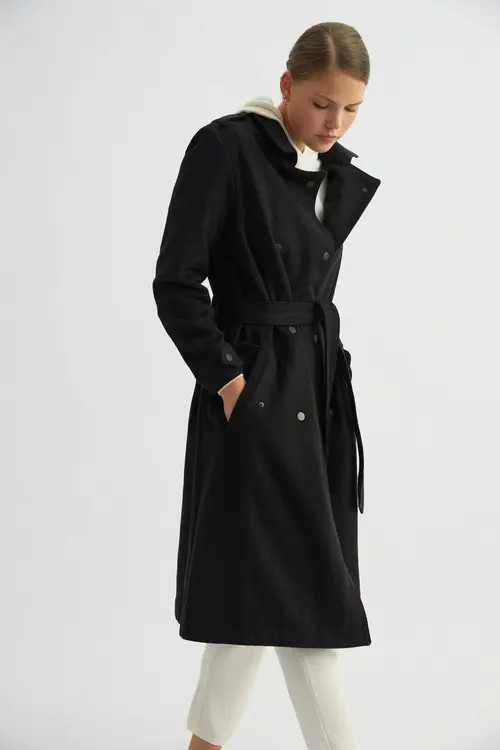 Labeca London Black Wool Trench Coat at Nordstrom, Size Small | Nordstrom