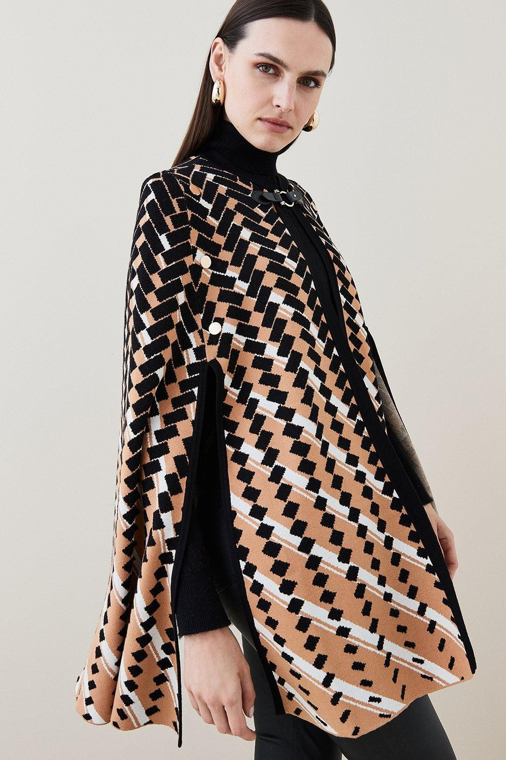 Jacquard Knit Cape | Karen Millen US