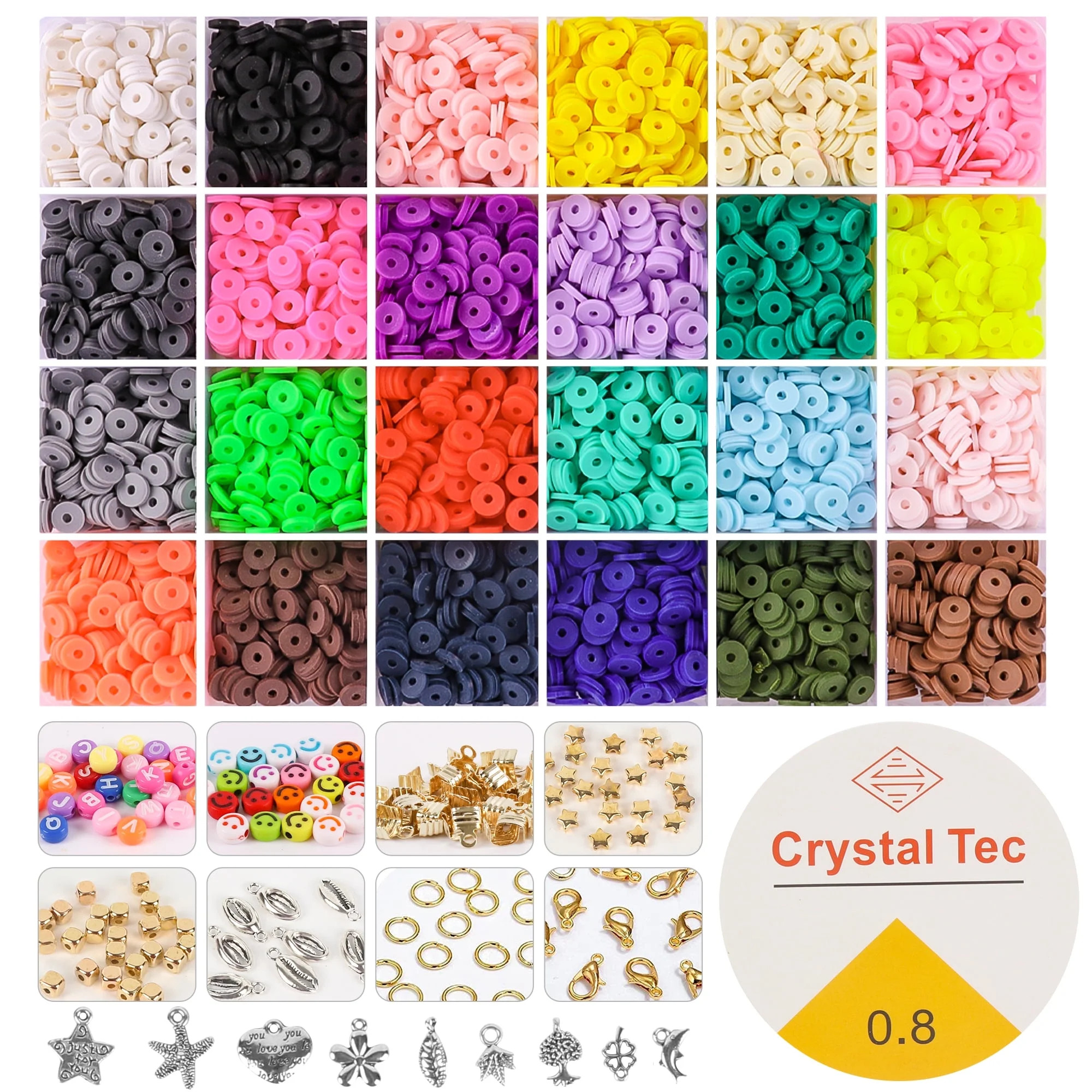 CandWuom 24 Colors Clay Beads for Bracelet Making Kit for Girls 8-12 Gifts, Polymer Heishi Beads,... | Walmart (US)